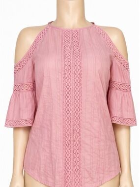 Abercrombie & Fitch Pink Lace Cold Shoulder Blouse Size Small Cotton Boho Top